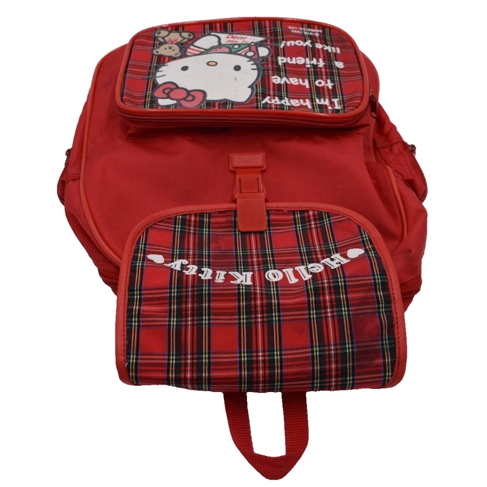 Vtg Sanrio Hello Kitty Backpack Small Red Book Bag - Happy to Have a Friend Like